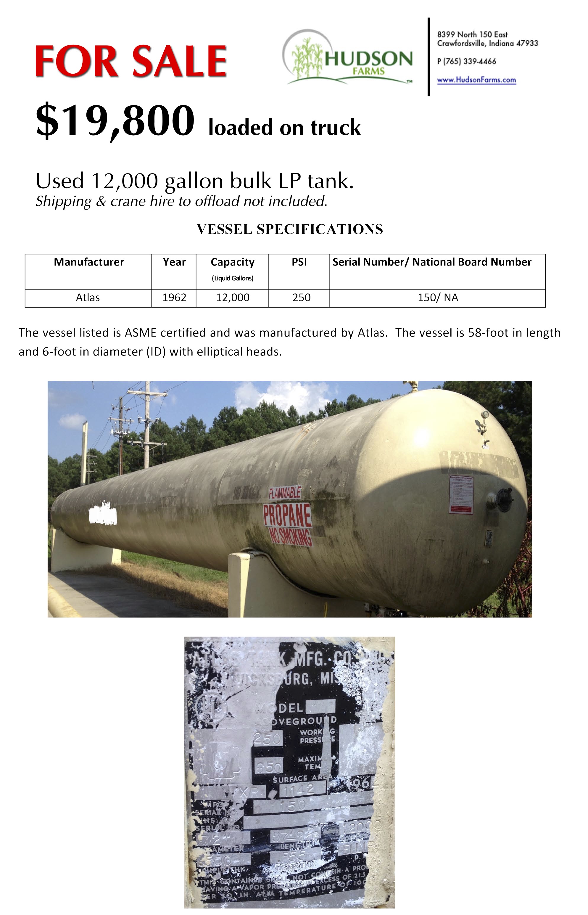 12,000 gal. bulk LP tank/vessel